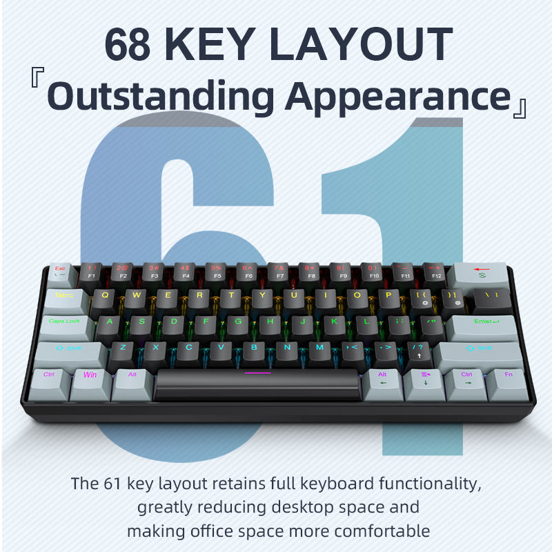 Keyboard Gaming Blue Switch - APAYADO K61 Mini Mechanical Keyboard,แบบมีสาย,61 คีย์,Phantom