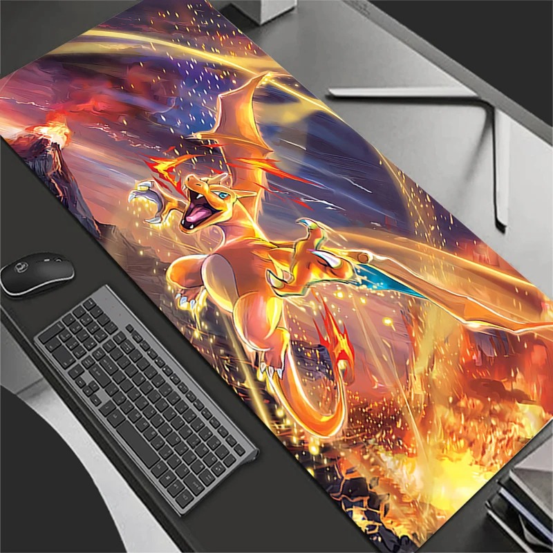 Gaming Keyboard Top - แผ่นรองเมาส์อะนิเมะอุปกรณ์เสริมสำหรับเล่นเกมขนาดใหญ่พรมเกมเมอร์พีซีคอมพิวเตอร์สำนักงานแล็ปท็อปคีย์บอร์ดแผ่นรองโต๊ะพี-โปเกมอน ชาริซาร์ด แผ่นรองเมาส์