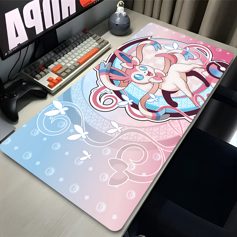 Gaming Keyboard Top - แผ่นรองเมาส์สีชมพูขนาดใหญ่ XXL อุปกรณ์เสริมคอมพิวเตอร์สำหรับเล่นเกม P-pokemon Sylveon แผ่นรองคีย์บอร์ดสำหรับวางโต๊ะ